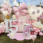 KYGNE 30-Inch Pink & White Heart Balloons + 38-Inch Pink Bow Foil Balloon Set – 10 Pieces