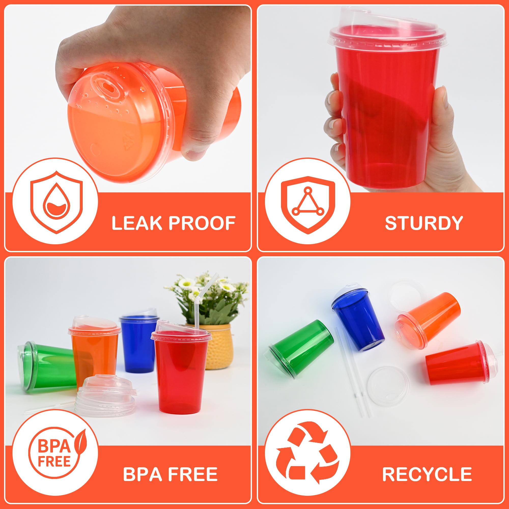 L LIKED 12oz Kids Sippy Cups – 20 Count, 4 Colors, Spill-Proof, BPA-Free, Reusable