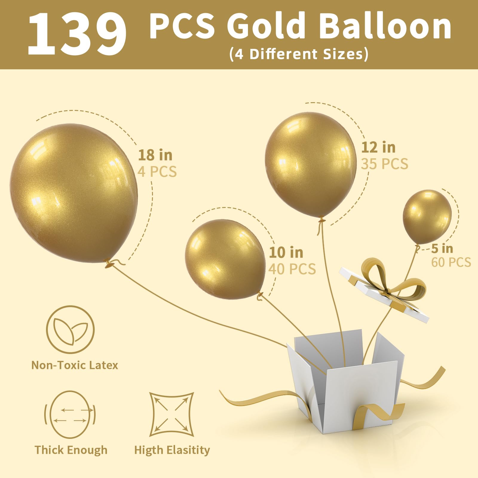 Labeol Metallic Gold Balloons Kit – 139 Pcs Chrome Gold Balloon Garland Arch (18/12/10/5 in)