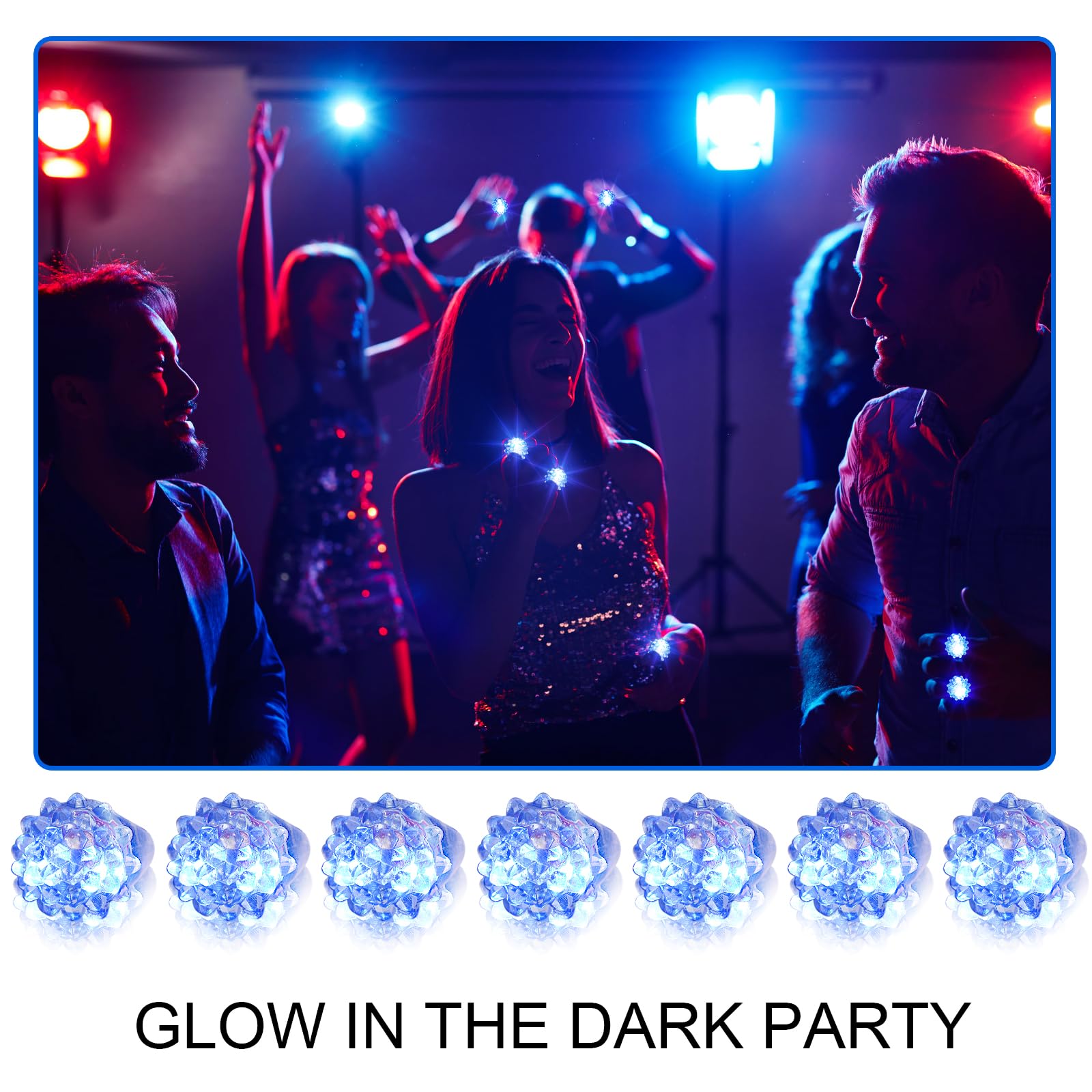 LACGO 60 PCS Halloween LED Flashing Bumpy Rings – Blue Light Jelly Glow Party Favors