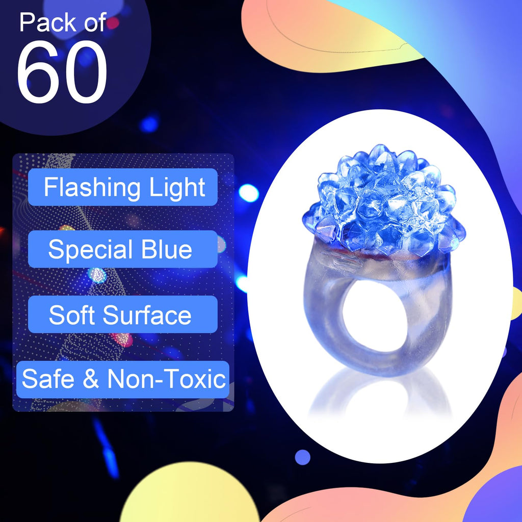 LACGO 60 PCS Halloween LED Flashing Bumpy Rings – Blue Light Jelly Glow Party Favors