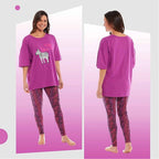 Daisy Dreamer Ladies Oversized Cotton T Shirt And Leggings PJ Set With Giraffe And Zebra