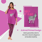 Daisy Dreamer Ladies Oversized Cotton T Shirt And Leggings PJ Set With Giraffe And Zebra