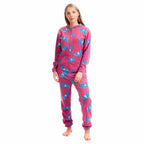 Daisy Dreamer Ladies Hooded Fleece Onesie Pyjamas With Horse Print Zipper Front Elastic