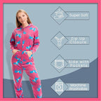 Daisy Dreamer Ladies Hooded Fleece Onesie Pyjamas With Horse Print Zipper Front Elastic