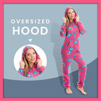 Daisy Dreamer Ladies Hooded Fleece Onesie Pyjamas With Horse Print Zipper Front Elastic