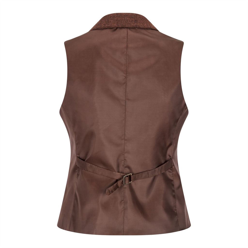 WS-12 - Women's Tweed Suit Blazer Trousers Waistcoat Herringbone Wool Rust Brown