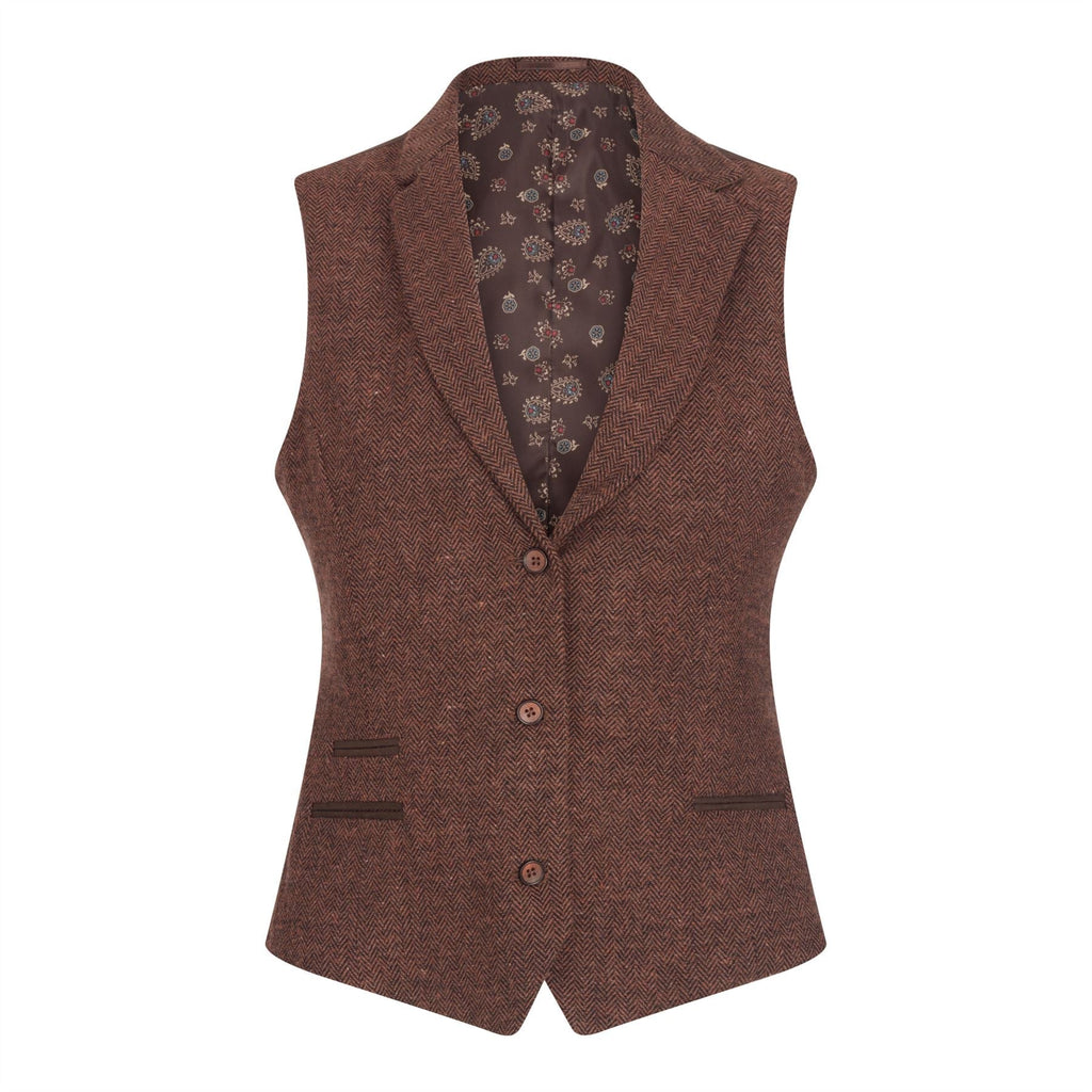 WS-12 - Women's Tweed Suit Blazer Trousers Waistcoat Herringbone Wool Rust Brown