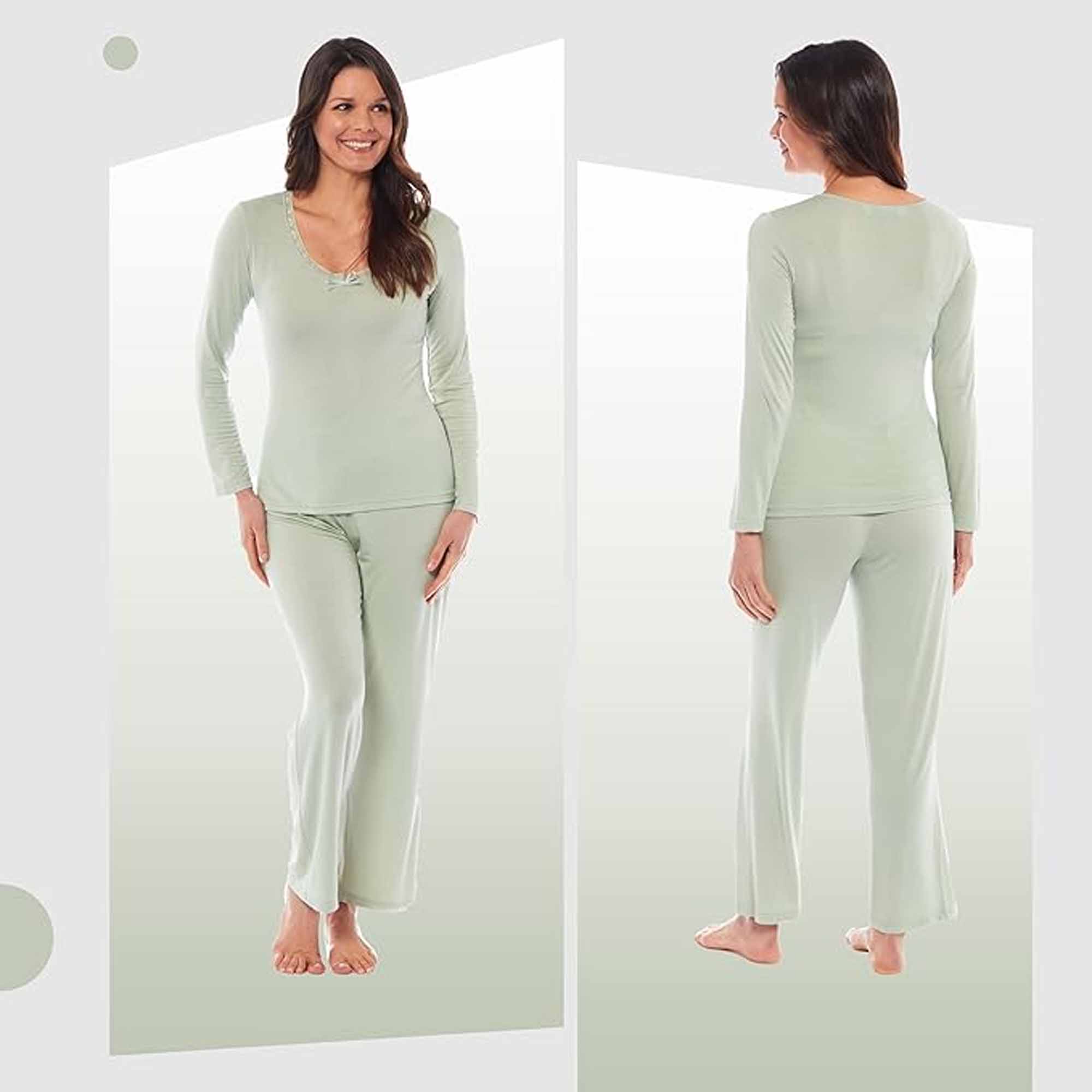 Daisy Dreamer Ladies Pyjama Set Long Sleeve Stretch Fit Black Green Viscose Spandex Blend