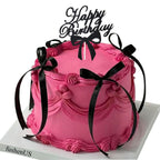 LAIFOOSHEN Bow Cake Topper - 12 Black Ribbon Toppers + Happy Birthday Sign