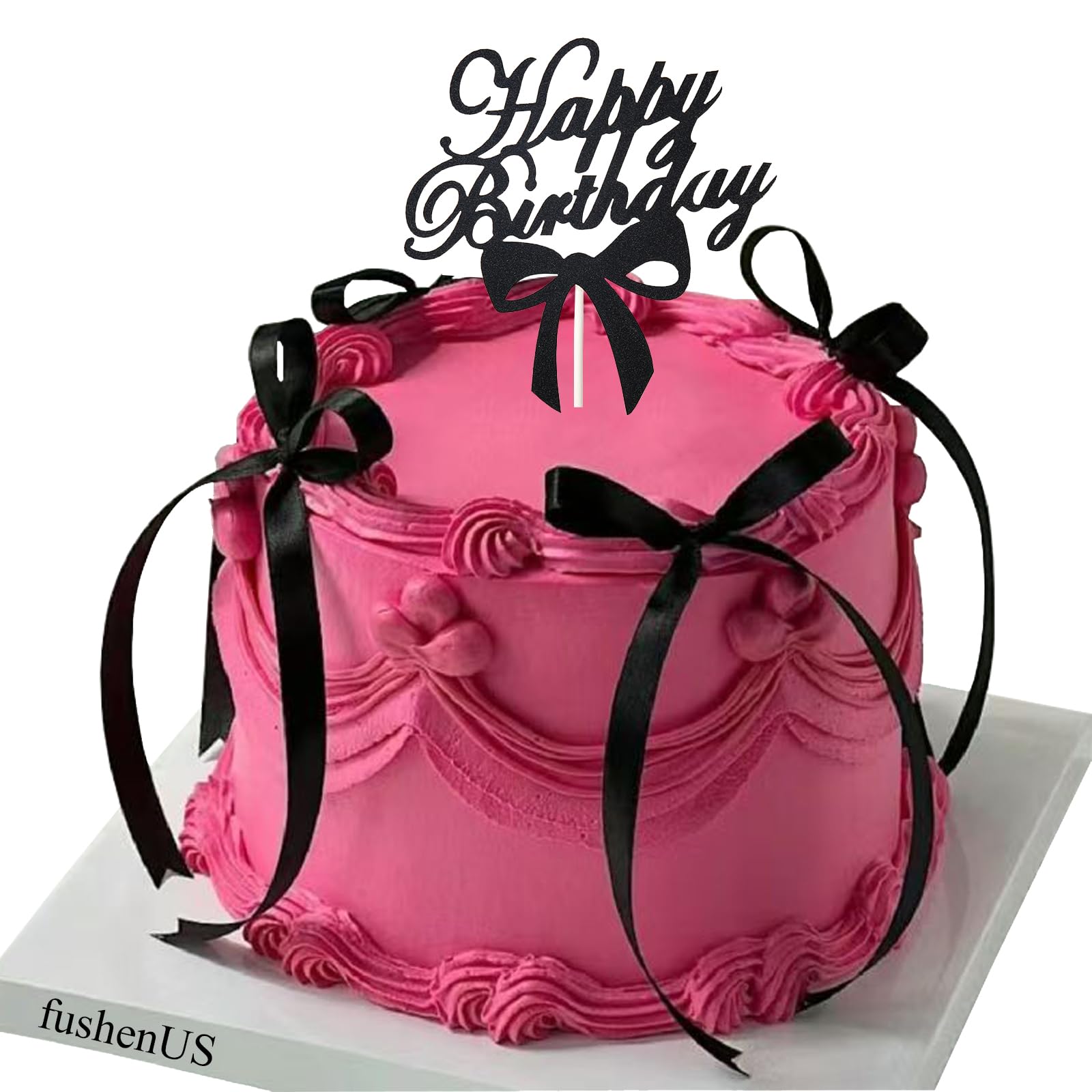 LAIFOOSHEN Bow Cake Topper - 12 Black Ribbon Toppers + Happy Birthday Sign