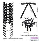LAIFOOSHEN Bow Cake Topper - 12 Black Ribbon Toppers + Happy Birthday Sign