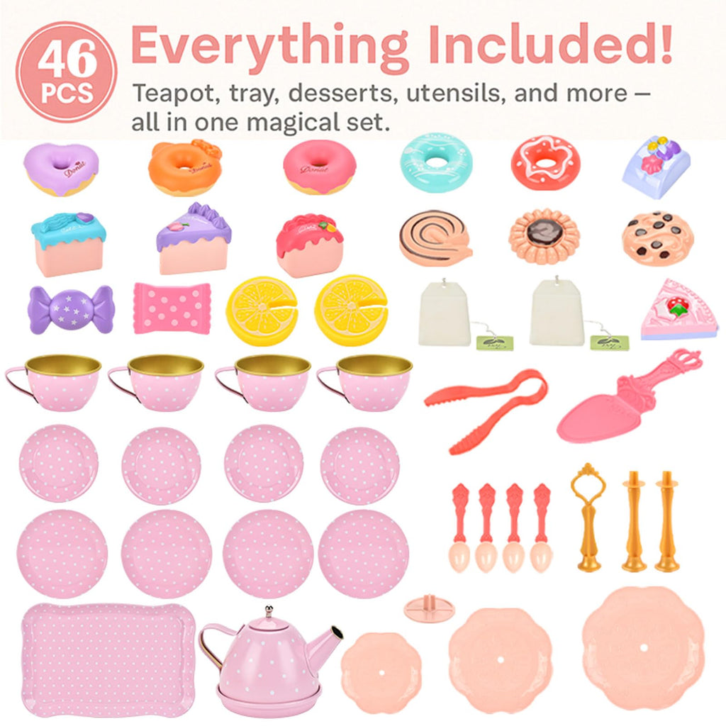 Lajeje Tea Party Set for Girls – 46-Piece Bunny Teapot Pretend Play Kit