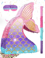 LAKINGO Mermaid Pinata for Girls – Under the Sea Pinata with Wood Stick & Blindfold (16 x 12 x 3 in)