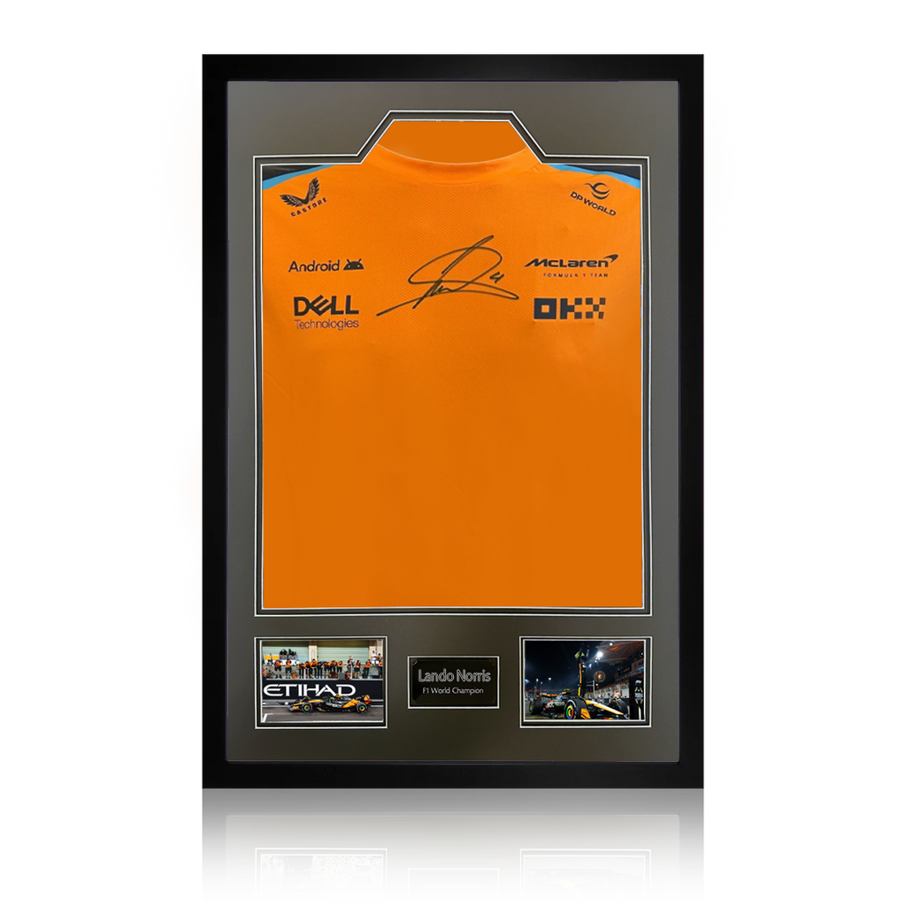Lando Norris Signed McLaren F1 Shirt Premium Frame