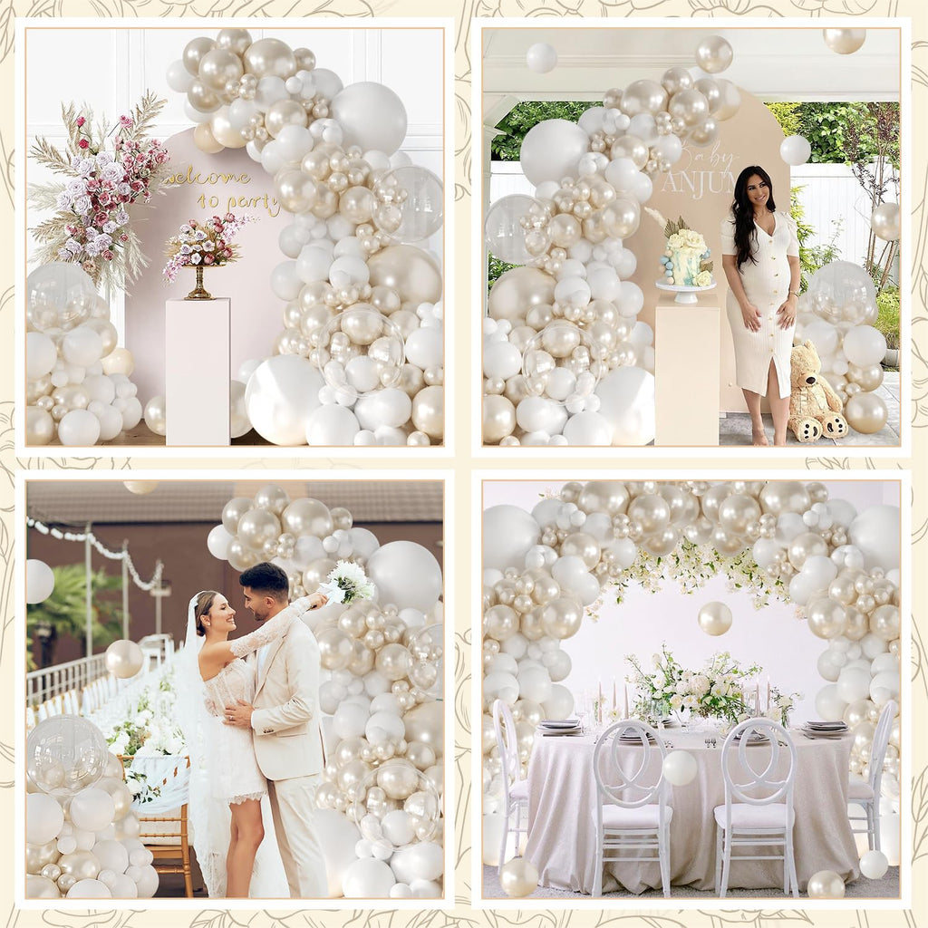 LANGASQUE Pearl White Balloon Arch Kit 101Pcs | Double Stuffed Balloons for Weddings & Parties