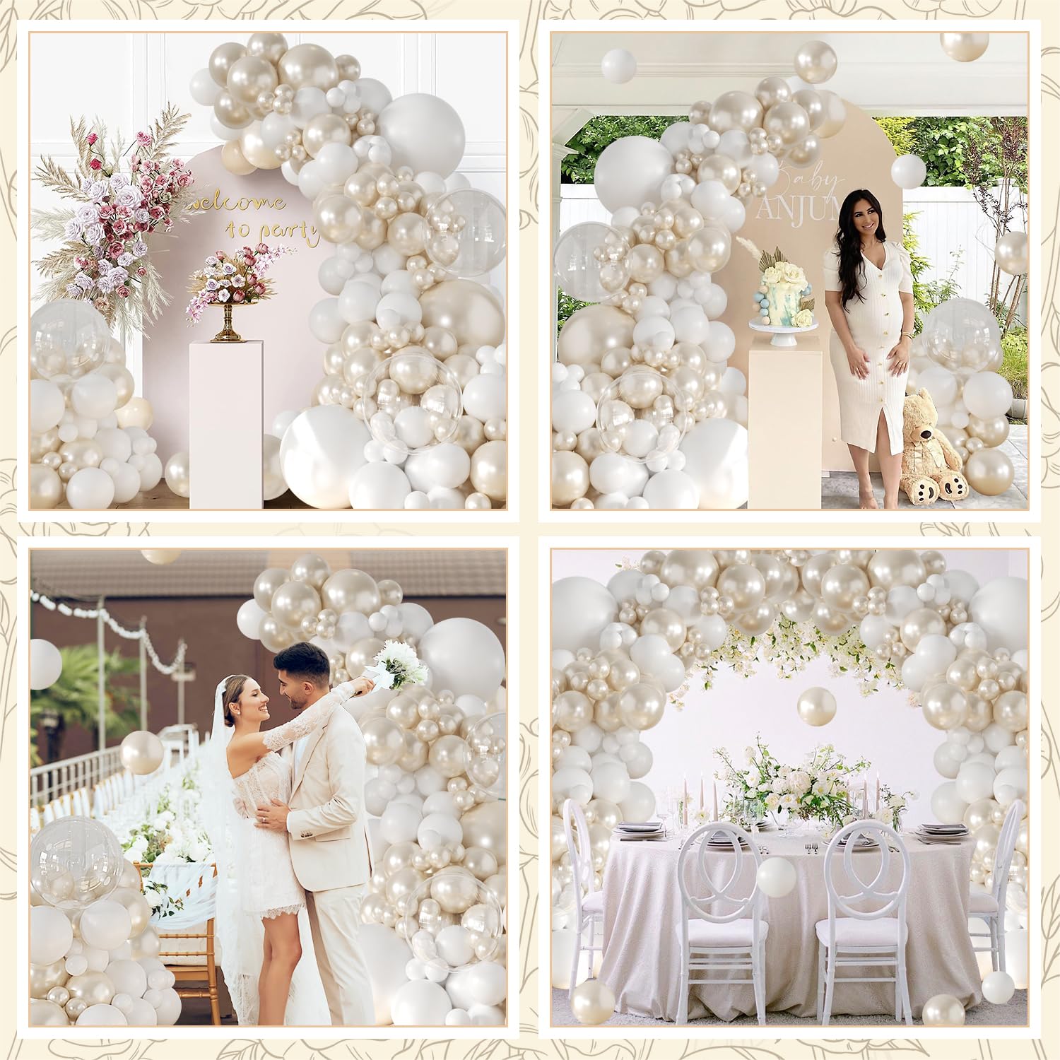 LANGASQUE Pearl White Balloon Arch Kit 101Pcs | Double Stuffed Balloons for Weddings & Parties