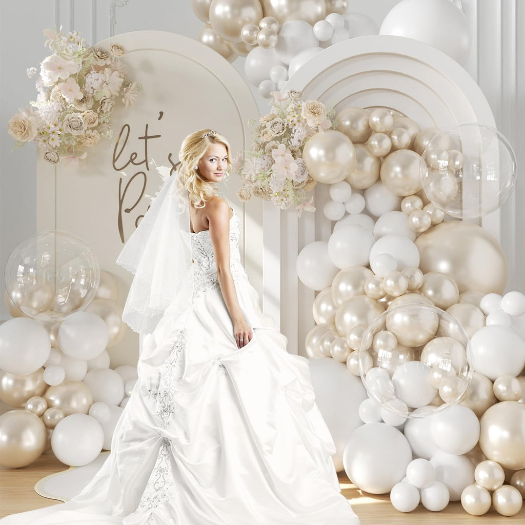 LANGASQUE Pearl White Balloon Arch Kit 101Pcs | Double Stuffed Balloons for Weddings & Parties