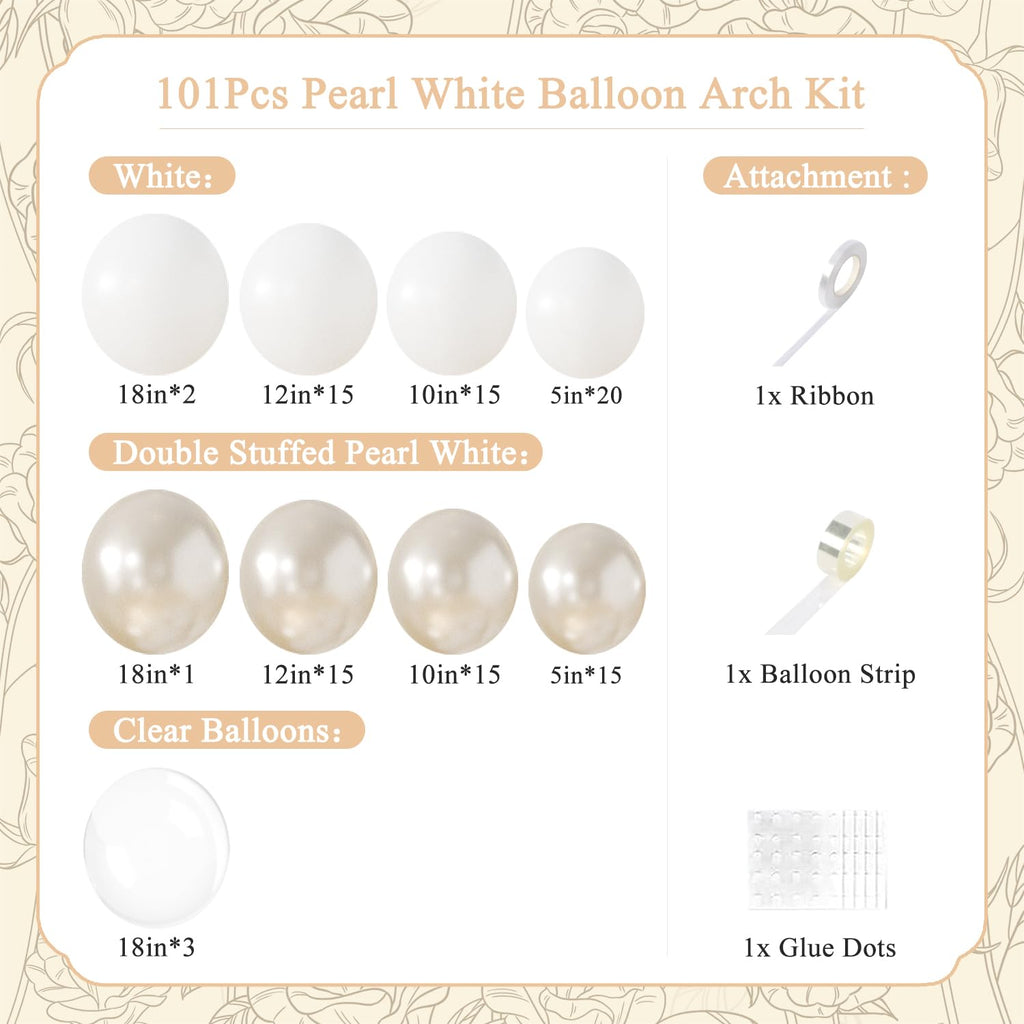 LANGASQUE Pearl White Balloon Arch Kit 101Pcs | Double Stuffed Balloons for Weddings & Parties
