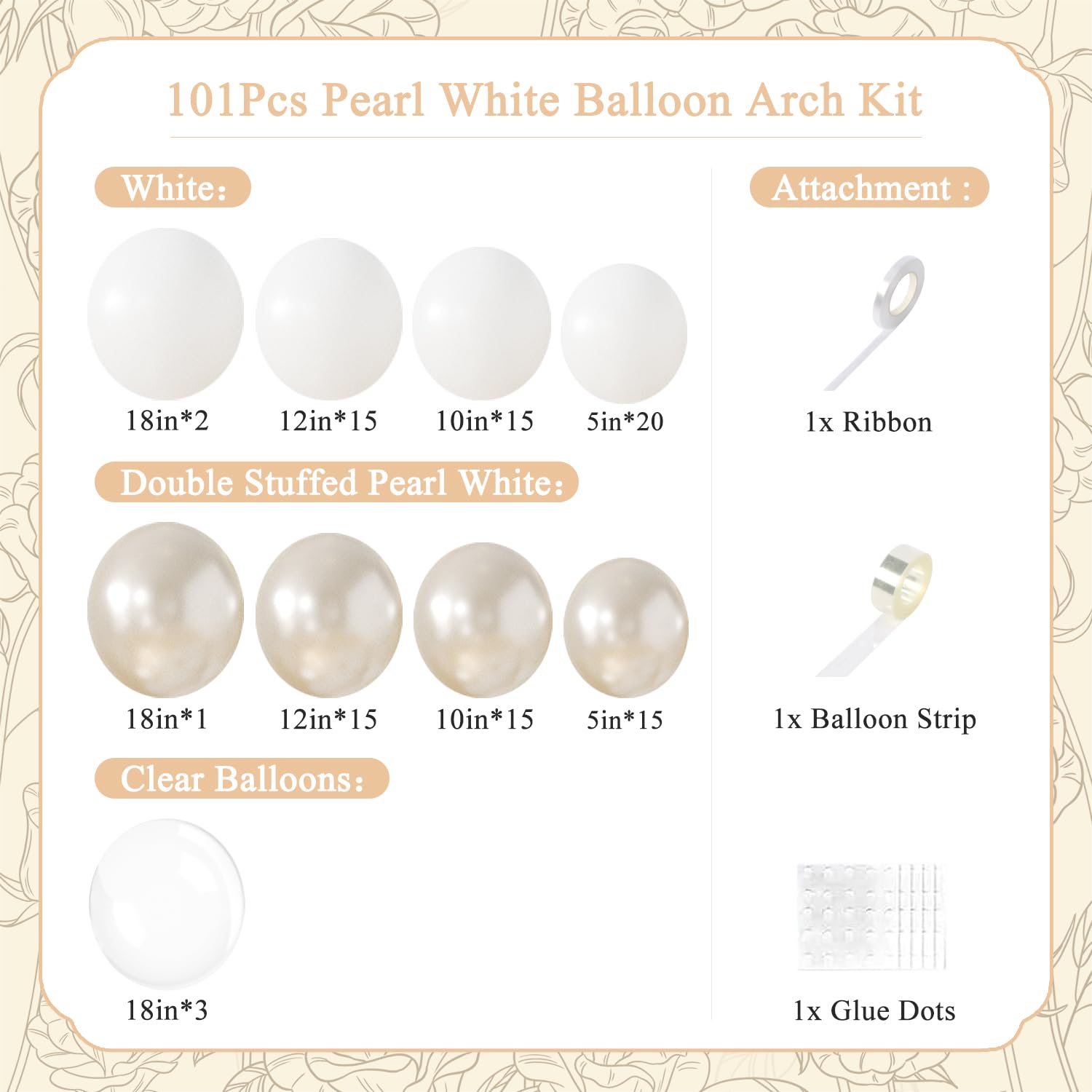 LANGASQUE Pearl White Balloon Arch Kit 101Pcs | Double Stuffed Balloons for Weddings & Parties