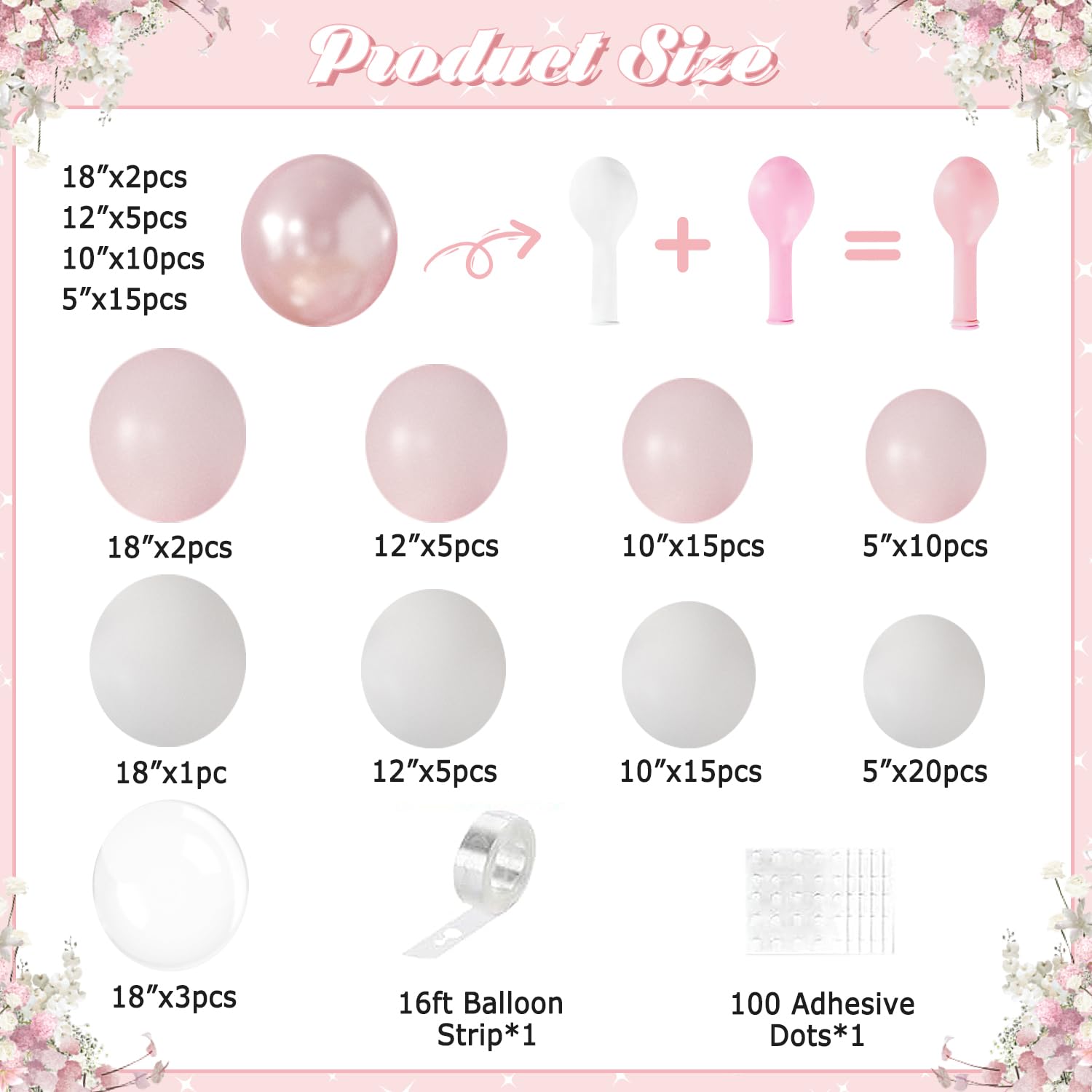 LANGASQUE Pink Balloon Arch Kit – 108pcs Double Stuffed Balloons for Weddings & Parties