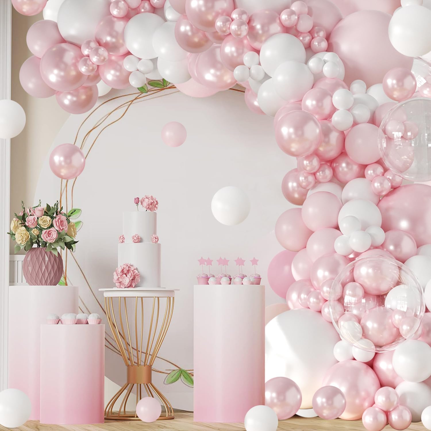 LANGASQUE Pink Balloon Arch Kit – 108pcs Double Stuffed Balloons for Weddings & Parties