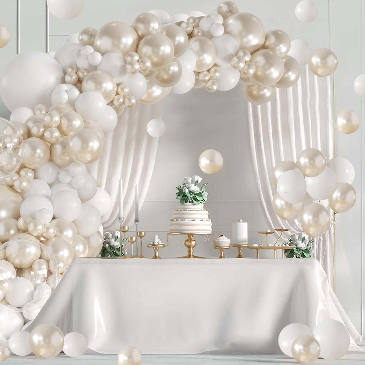 LANGASQUE Pearl White Balloon Arch Kit 101Pcs | Double Stuffed Balloons for Weddings & Parties