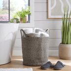 OLIVIA ROCCO Large Woven Cotton Laundry Basket With Handles Durable Rope Storage Bin For Clothes Toys Household Items Black Grey Natural