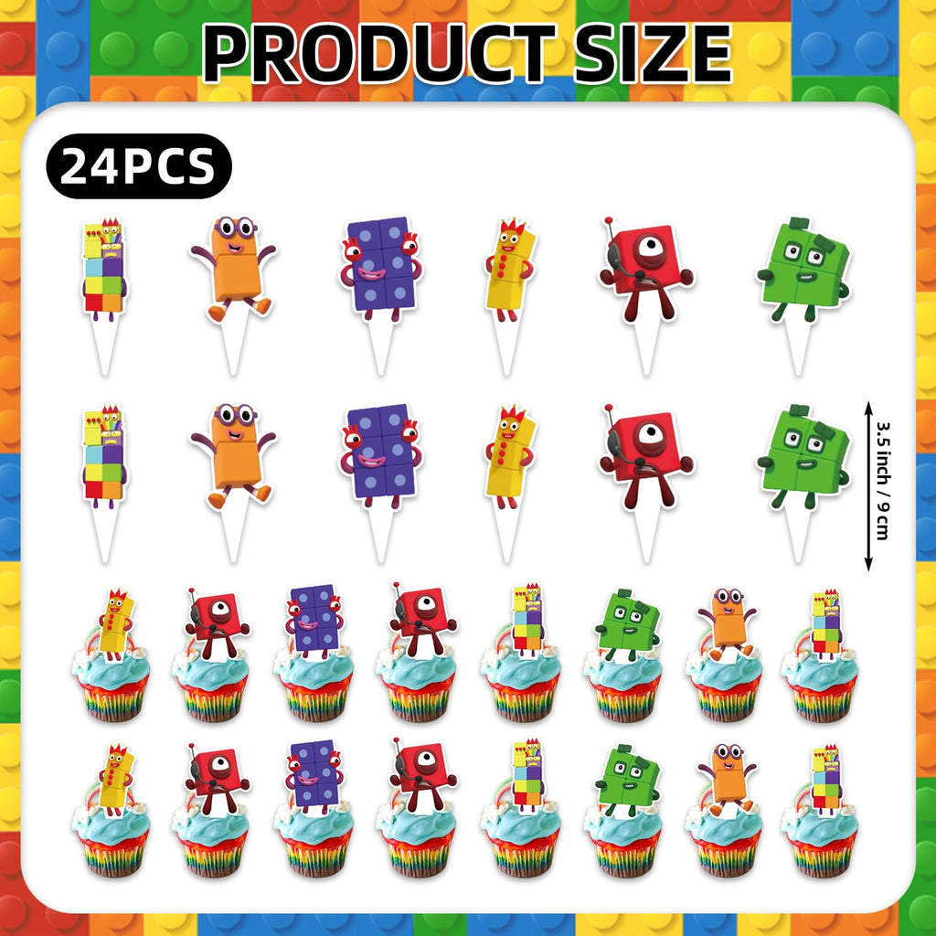LDAKZFV 25Pcs Number Blocks Birthday Party Supplies – Cake Topper & 24 Cupcake Toppers