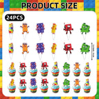 LDAKZFV 25Pcs Number Blocks Birthday Party Supplies – Cake Topper & 24 Cupcake Toppers