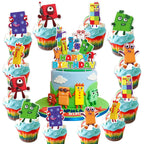 LDAKZFV 25Pcs Number Blocks Birthday Party Supplies – Cake Topper & 24 Cupcake Toppers
