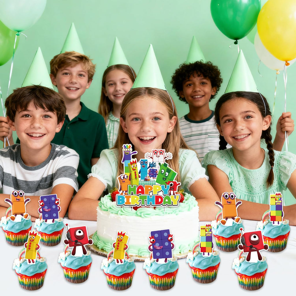 LDAKZFV 25Pcs Number Blocks Birthday Party Supplies – Cake Topper & 24 Cupcake Toppers