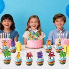 LDAKZFV 25Pcs Number Blocks Birthday Party Supplies – Cake Topper & 24 Cupcake Toppers