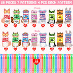 LEASEN 32-Pack Mini Bubble Wands & Valentine Animal Cards – Classroom Party Favors