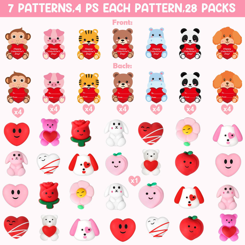 LEASEN 28-Pack Valentine Mochi Squishies with Cards – Kids Classroom Party Favors