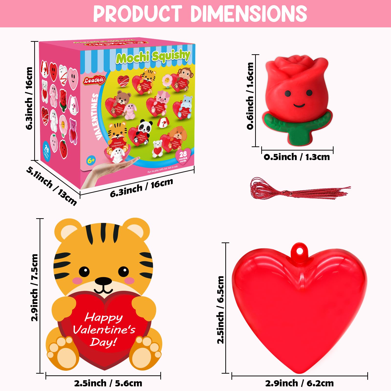 LEASEN 28-Pack Valentine Mochi Squishies with Cards – Kids Classroom Party Favors