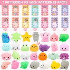 LEASEN 28 Pack Valentines Day Gifts for Kids – Mochi Squishies & Greeting Cards | Classroom Party Favors
