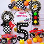 Lebeili Truck Party Decorations — 9pc Truck Birthday Foil Balloons for 4th Birthday, Race Car Theme