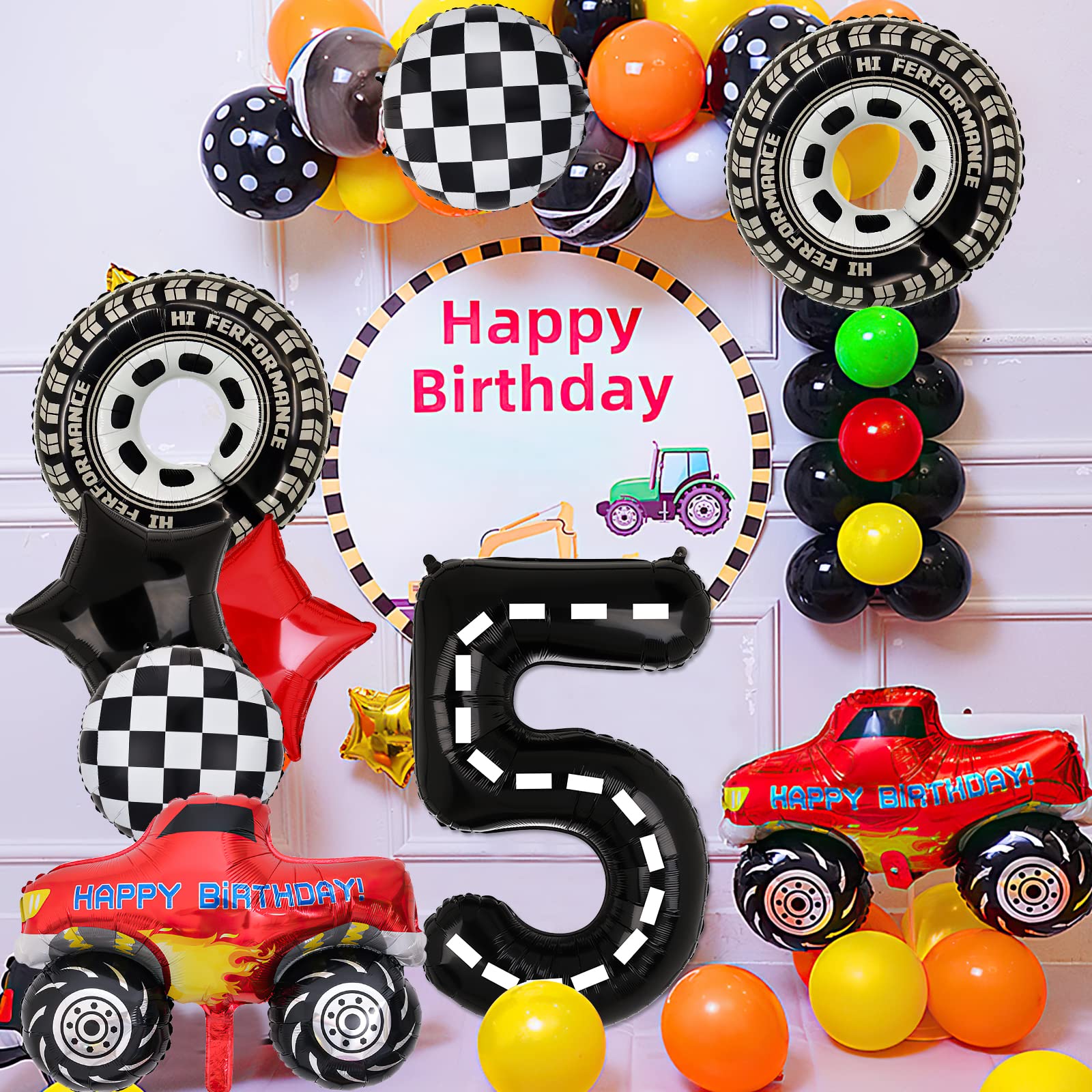 Lebeili Truck Party Decorations — 9pc Truck Birthday Foil Balloons for 4th Birthday, Race Car Theme