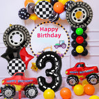 Lebeili Truck Party Decorations – 9pc 3rd Birthday Foil Balloons, Race Car Theme