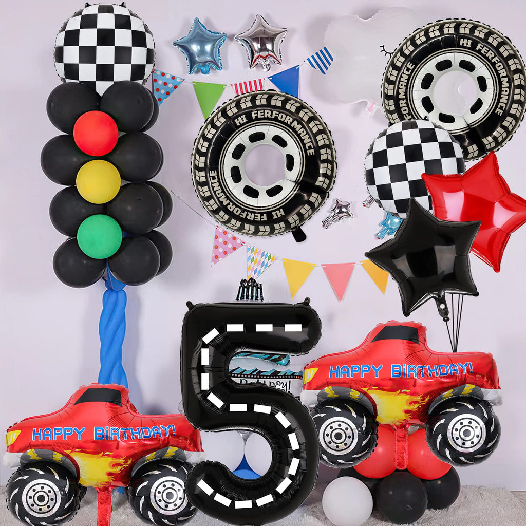 Lebeili Truck Party Decorations — 9pc Truck Birthday Foil Balloons for 4th Birthday, Race Car Theme