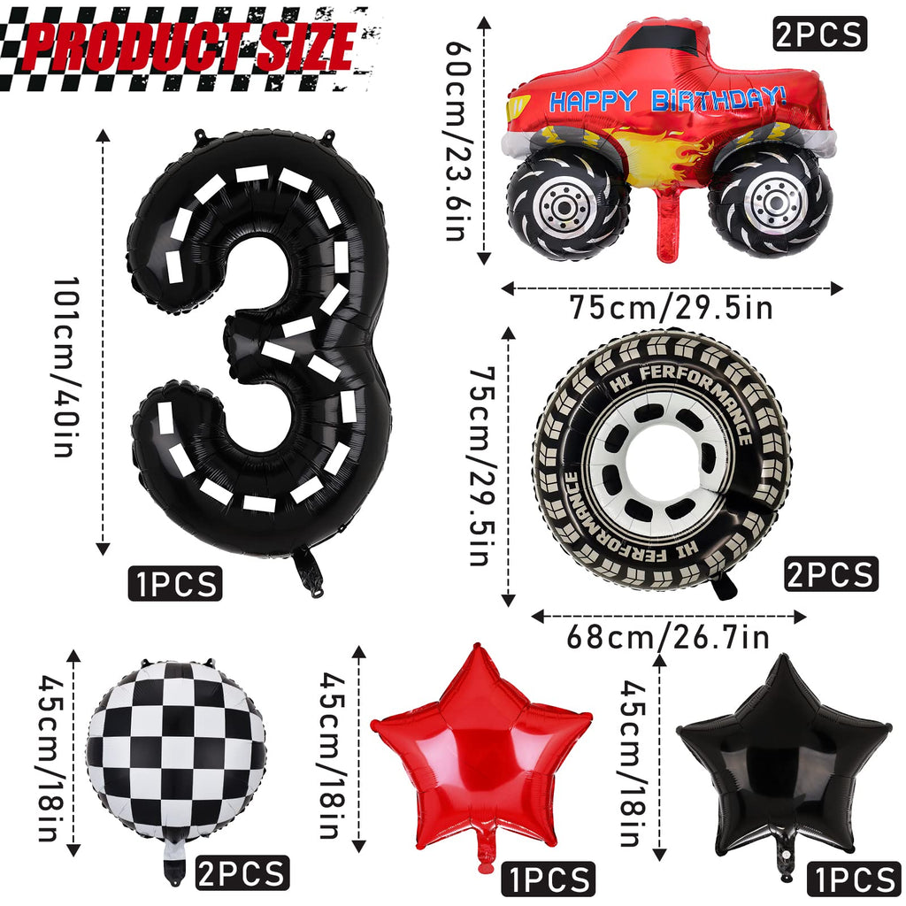 Lebeili Truck Party Decorations – 9pc 3rd Birthday Foil Balloons, Race Car Theme