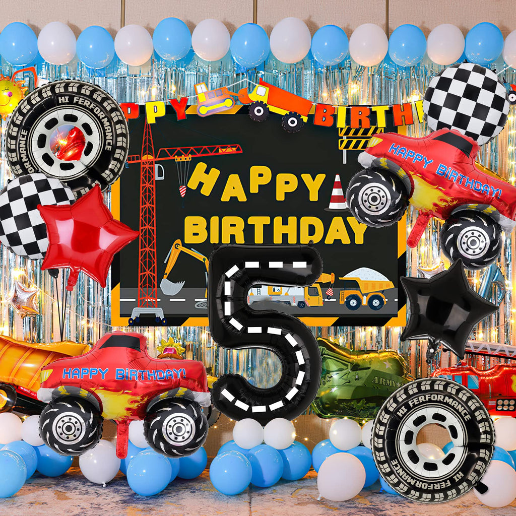 Lebeili Truck Party Decorations — 9pc Truck Birthday Foil Balloons for 4th Birthday, Race Car Theme