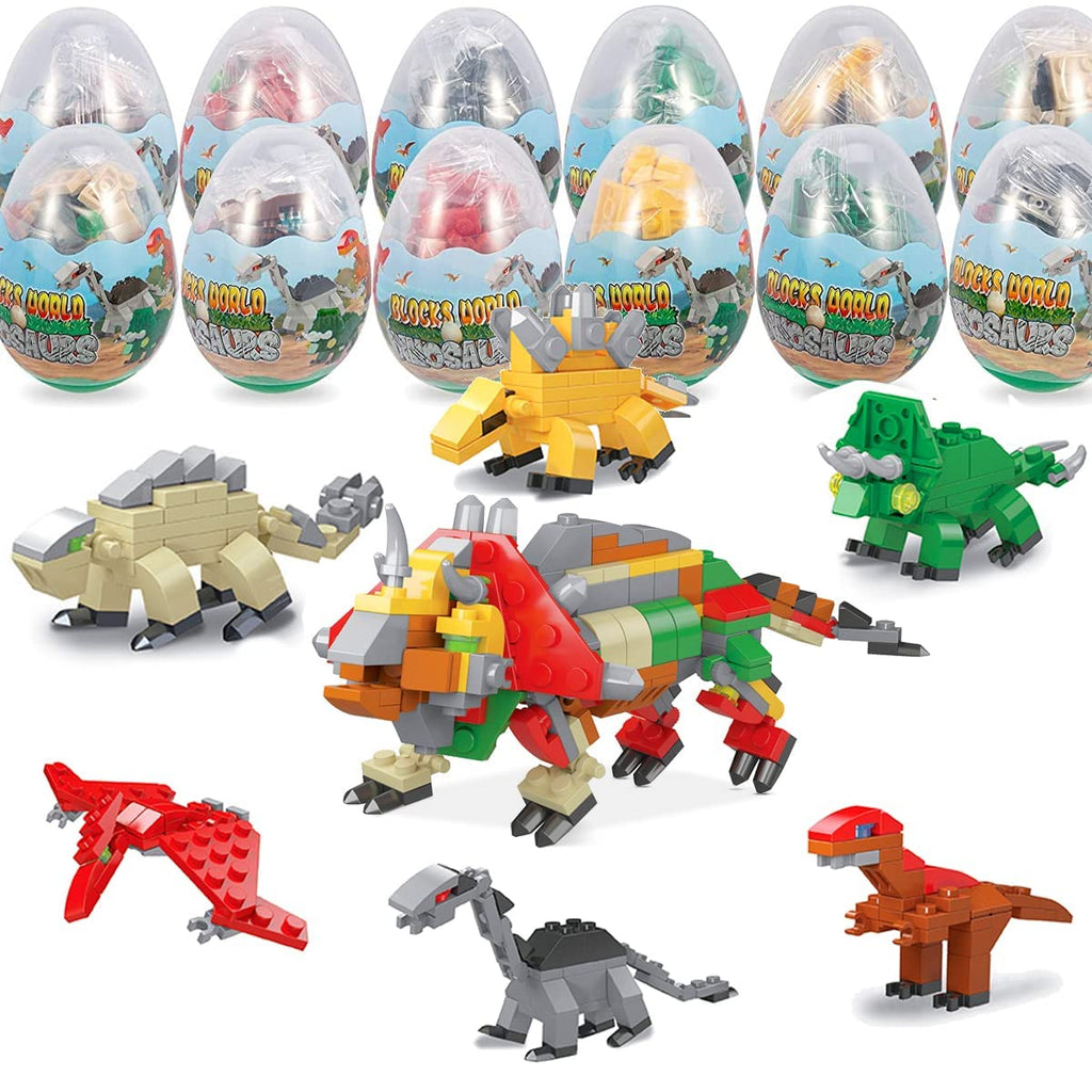 LEBOCADO 6-in-1 Dino Building Blocks – 12 Pack Mini Dinosaur Sets for STEM Play & Party Favors