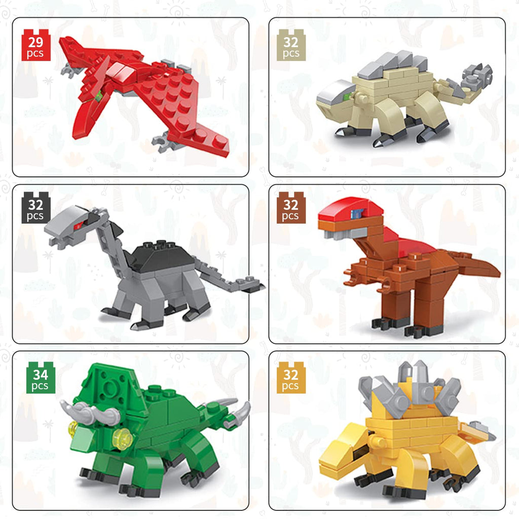 LEBOCADO 6-in-1 Dino Building Blocks – 12 Pack Mini Dinosaur Sets for STEM Play & Party Favors