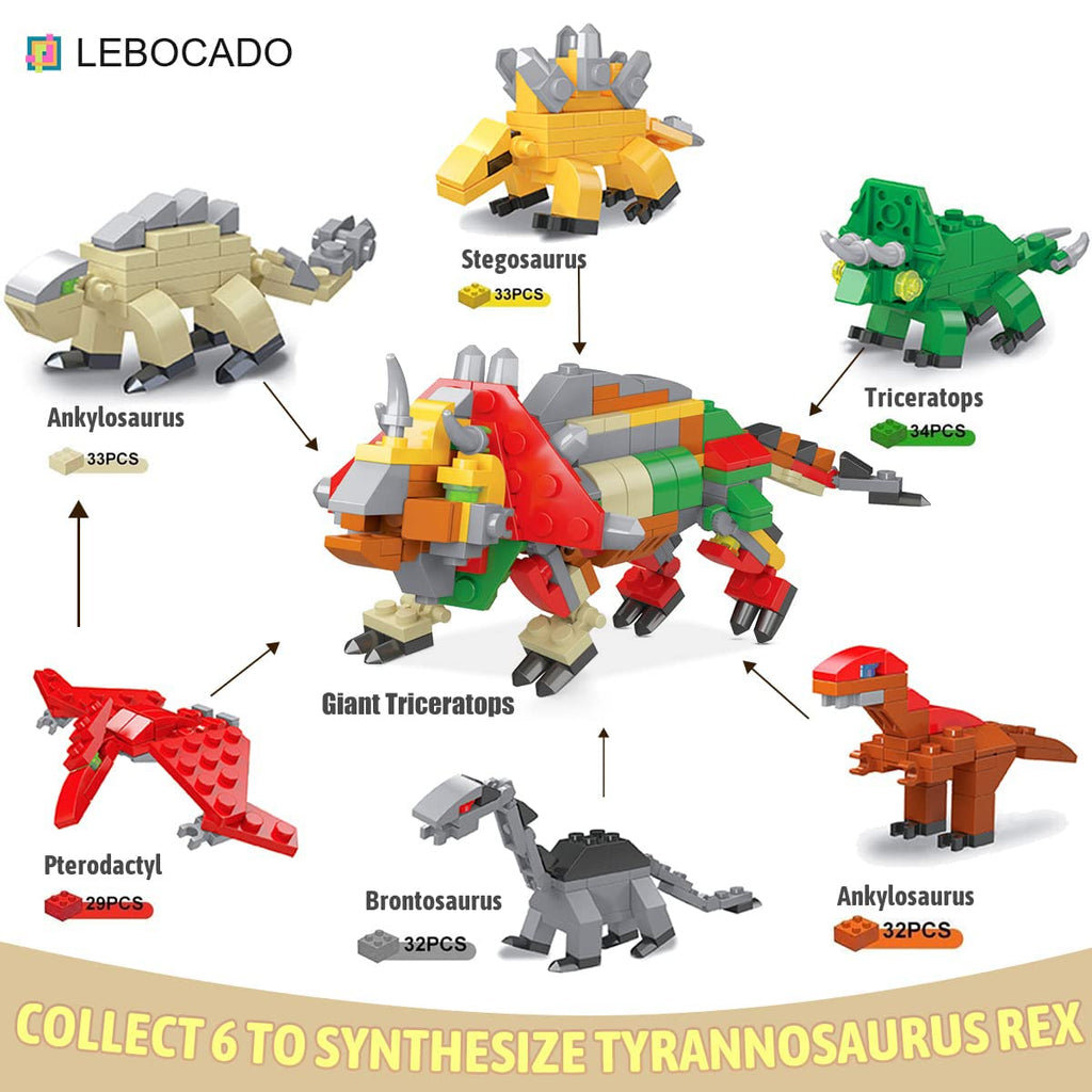 LEBOCADO 6-in-1 Dino Building Blocks – 12 Pack Mini Dinosaur Sets for STEM Play & Party Favors