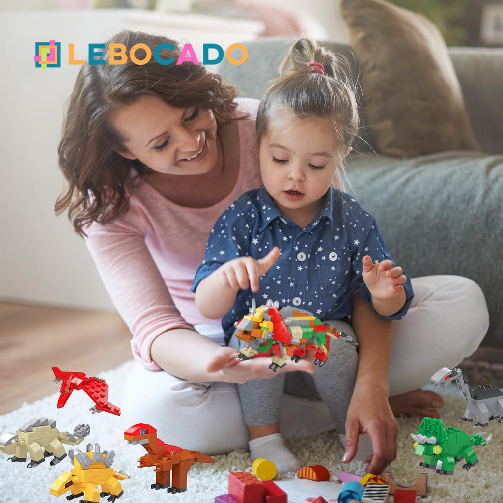 LEBOCADO 6-in-1 Dino Building Blocks – 12 Pack Mini Dinosaur Sets for STEM Play & Party Favors
