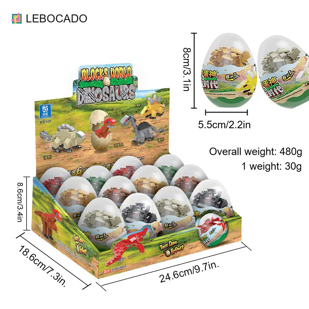 LEBOCADO 6-in-1 Dino Building Blocks – 12 Pack Mini Dinosaur Sets for STEM Play & Party Favors