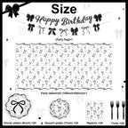 Lecheme Black Bow Birthday Decorations Kit | Elegant Coquette Party Supplies for 24 | Plates, Napkins, Banner & Tablecloth