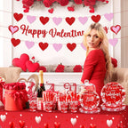 Lecheme Valentine’s Party Dinnerware Set – 192 Pcs for 24 Guests (Plates, Napkins, Cups, Table Cover & Banners)